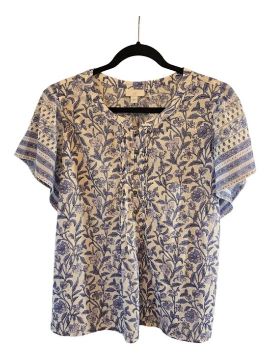 J. Jill Tops - J. Jill Cream and Blue Floral Short Sleeve Blouse